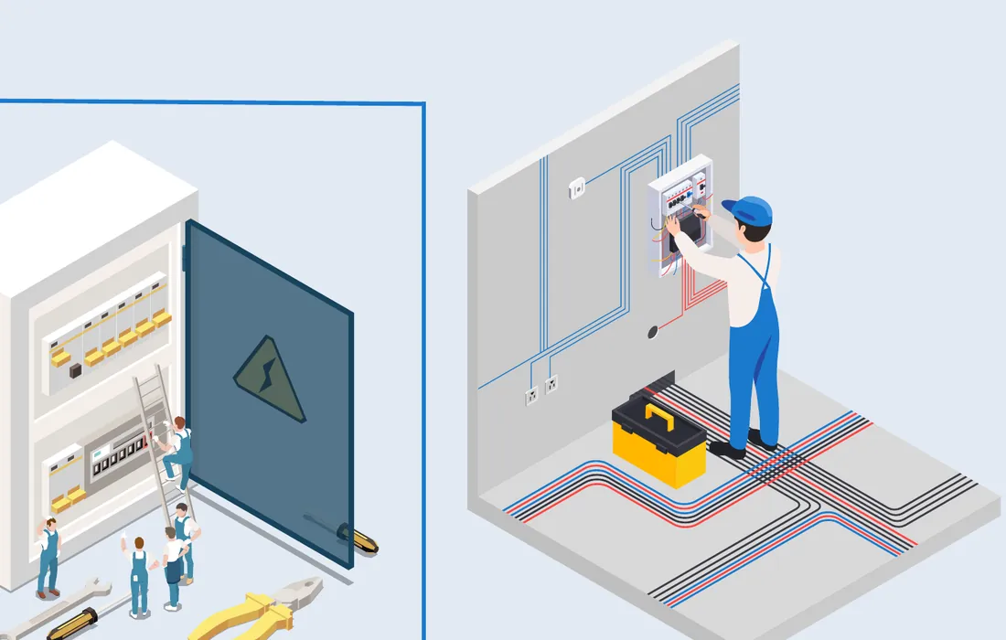 Ilustrim: teknik që instalon tabelë elektrike